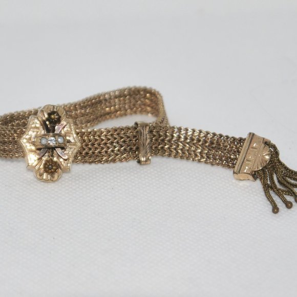 Antique Victorian GF Mesh Slider Bracelet - Picture 4 of 16